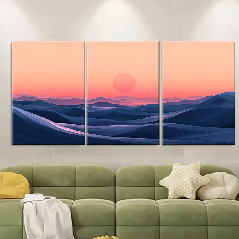 3pcs Abstract Peach Desert Sunrise Metal Print Ready to Hang Art
