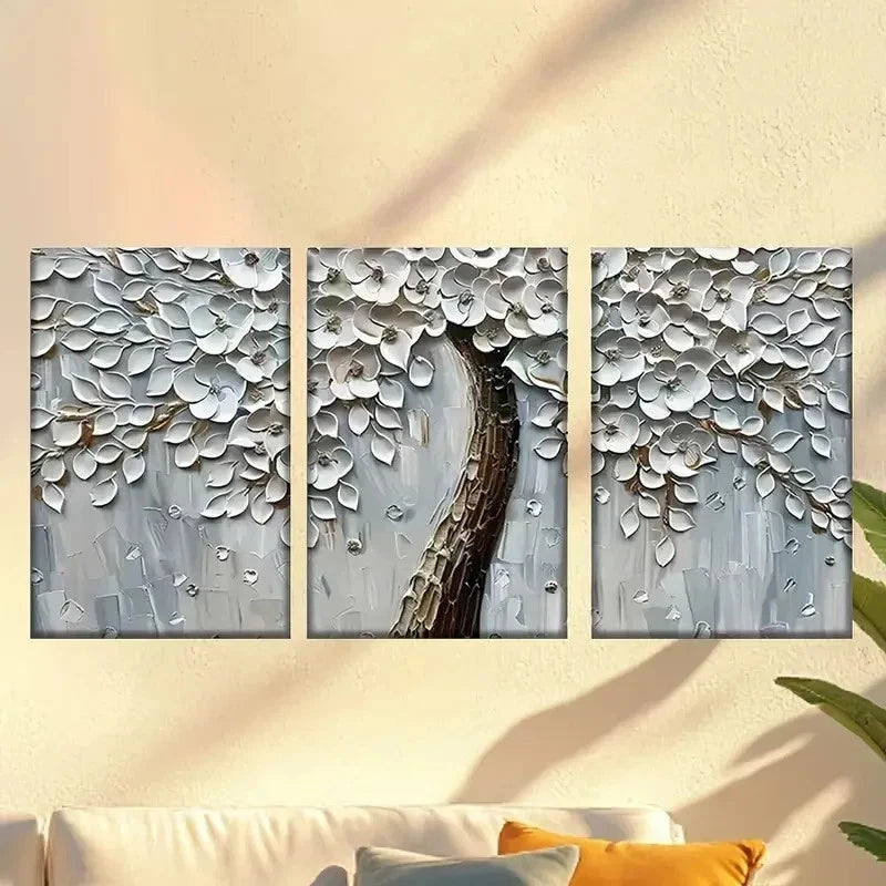 3pcs painting of a tree with white flowers Wall Art Set Canvas Framed 40x60cm - High Quality Print 100% Australian Made Wall Canvas Ready to Hang