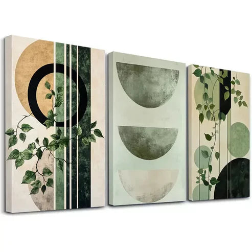 3pcs Abstract Shapes Water Color Painting In Shades Of Green Wall Art Set Canvas Unframed - High Quality Print 100% Australian Made Wall Canvas