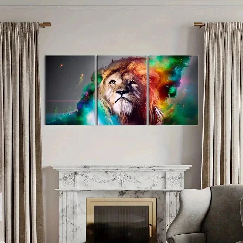 3pcs Vibrant Abstract Colorful Lion Painting Wall Art Set Canvas Framed 40x60cm - High Quality Print 100% Australian Made Wall Canvas Ready to Hang