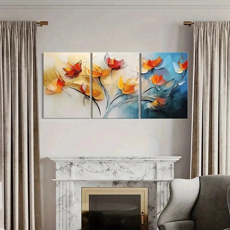 3pcs Abstract Floral Art Vibrant Colors Wall Art Set Canvas Framed 40x60cm - High Quality Print 100% Australian Made Wall Canvas Ready to Hang