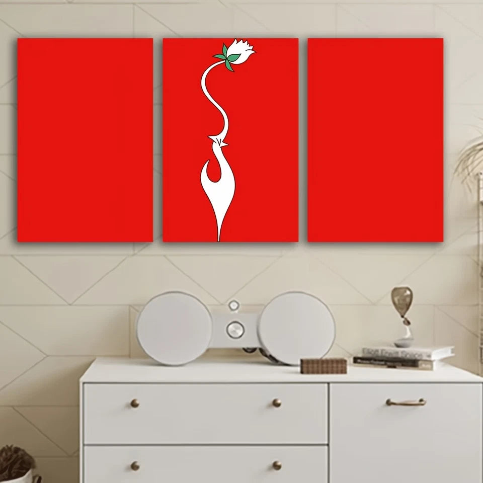3pcs White Flowers on a Red Background Wall Art Set Canvas Framed 40x60cm - High Quality Print 100% Australian Made Wall Canvas Ready to Hang