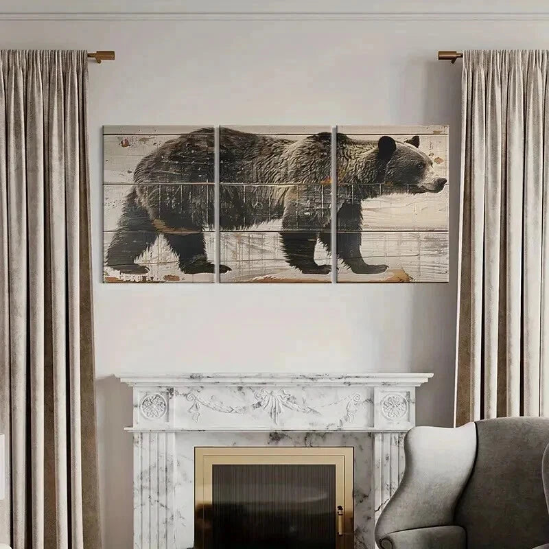3pcs Bear Farmhouse Style Vintage Wall Art Set Canvas Framed 40x60cm - High Quality Print 100% Australian Made Wall Canvas Ready to Hang