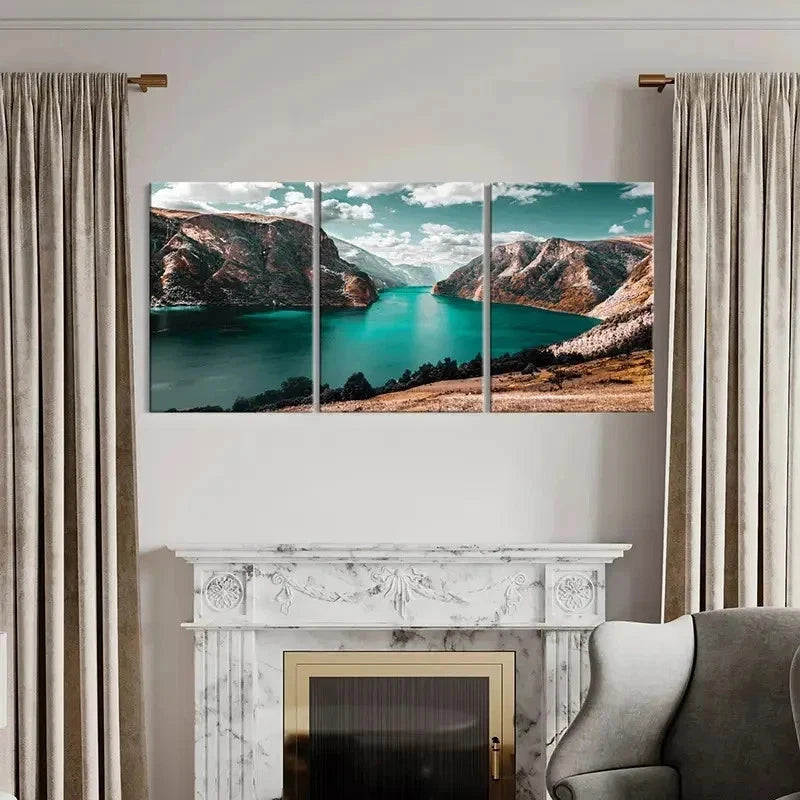 3pcs Landscape with Mountains Lakes and Valleys Wall Art Set Canvas Framed 40x60cm - High Quality Print 100% Australian Made Wall Canvas Ready to Hang