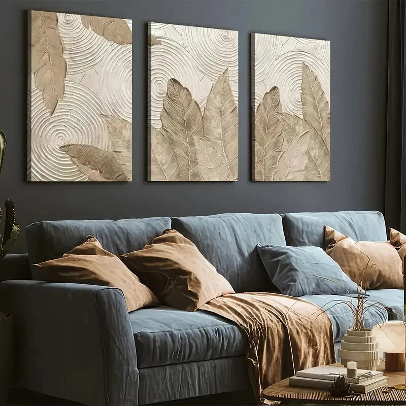 3pcs Abstract Plant Leaves Simple Perfect Wall Art Set Canvas Framed 40x60cm - High Quality Print 100% Australian Made Wall Canvas Ready to Hang