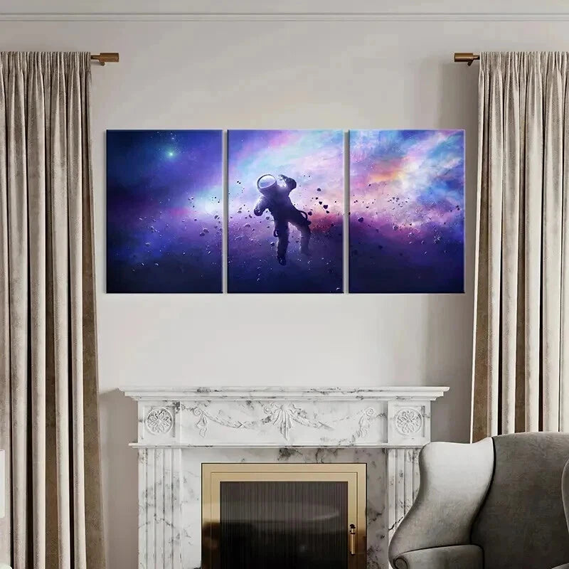3pcs Galaxy & Nebula Space-Themed Astronaut Wall Art Set Canvas Framed 40x60cm - High Quality Print 100% Australian Made Wall Canvas Ready to Hang