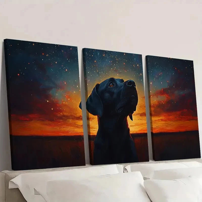 3pcs Starry Sky Dog Vibrant Colors Wall Art Set Canvas Framed 40x60cm - High Quality Print 100% Australian Made Wall Canvas Ready to Hang