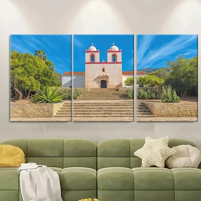 3pcs Lovers Santa Barbara Mission Perfect Wall Art Set Canvas Framed 40x60cm - High Quality Print 100% Australian Made Wall Canvas Ready to Hang