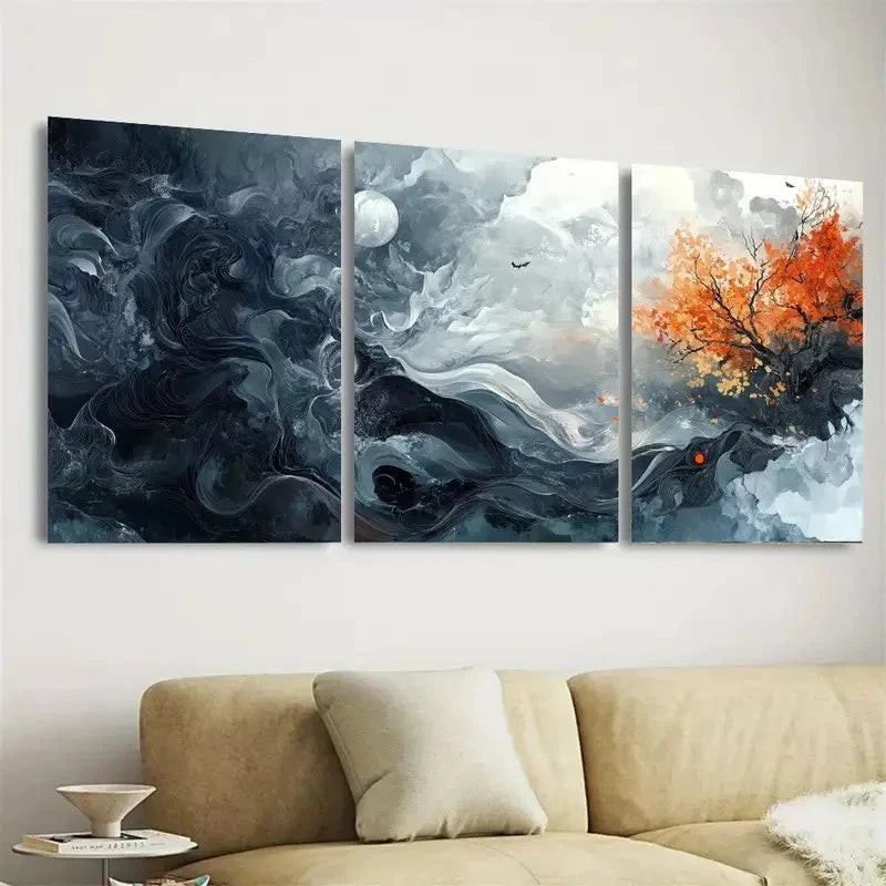 3pcs Moon Dark Scenery Wall Art Set Canvas Framed 40x60cm - High Quality Print 100% Australian Made Wall Canvas Ready to Hang