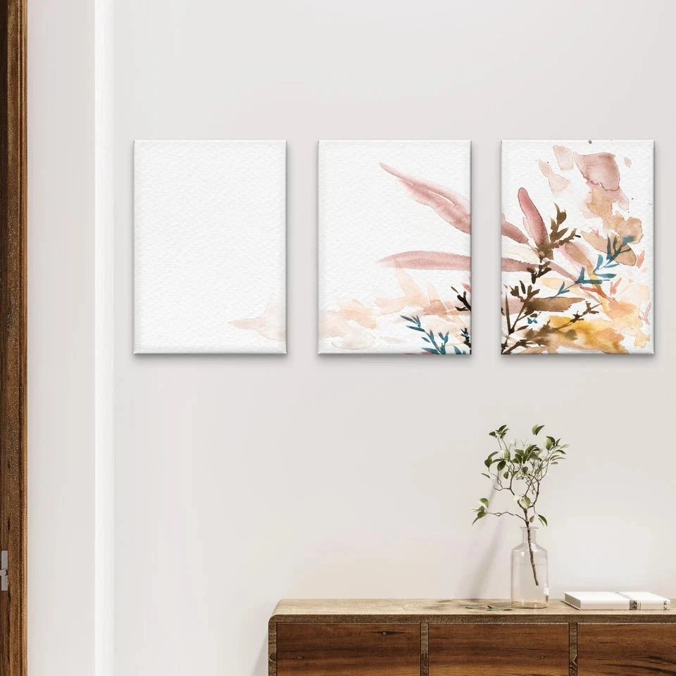 3pcs Soft Neutral Watercolour Flowers Minimalist Wall Art Set Canvas Framed 50x70cm - High Quality Print 100% Australian Made Wall Canvas Ready to Hang
