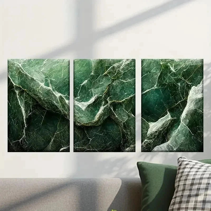 3pcs Large Green Marble Decoration Wall Art Set Canvas Framed 40x60cm - High Quality Print 100% Australian Made Wall Canvas Ready to Hang