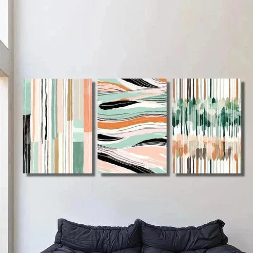 3pcs Modern Colorful Striped Green & Pink Wall Art Canvas Unframed – High Quality Print 100% Australian Made Wall Canvas