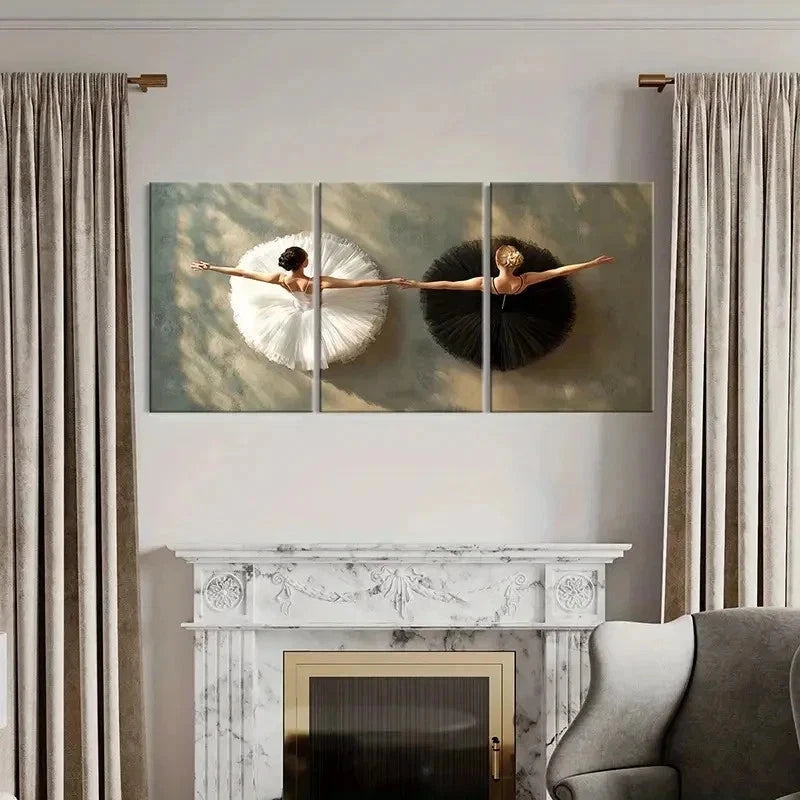 3pcs Black And White Ballet Dancers Wall Art Set Canvas Framed 40x60cm - High Quality Print 100% Australian Made Wall Canvas Ready to Hang