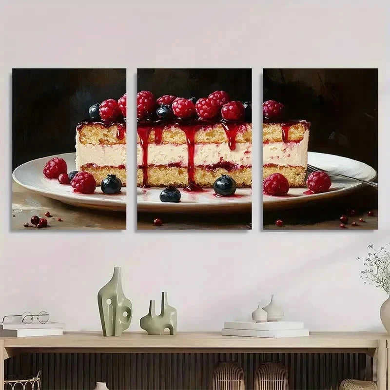 3pcs Cake Dessert Food Delicious Perfect Wall Art Set Canvas Framed 50x70cm - High Quality Print 100% Australian Made Wall Canvas Ready to Hang