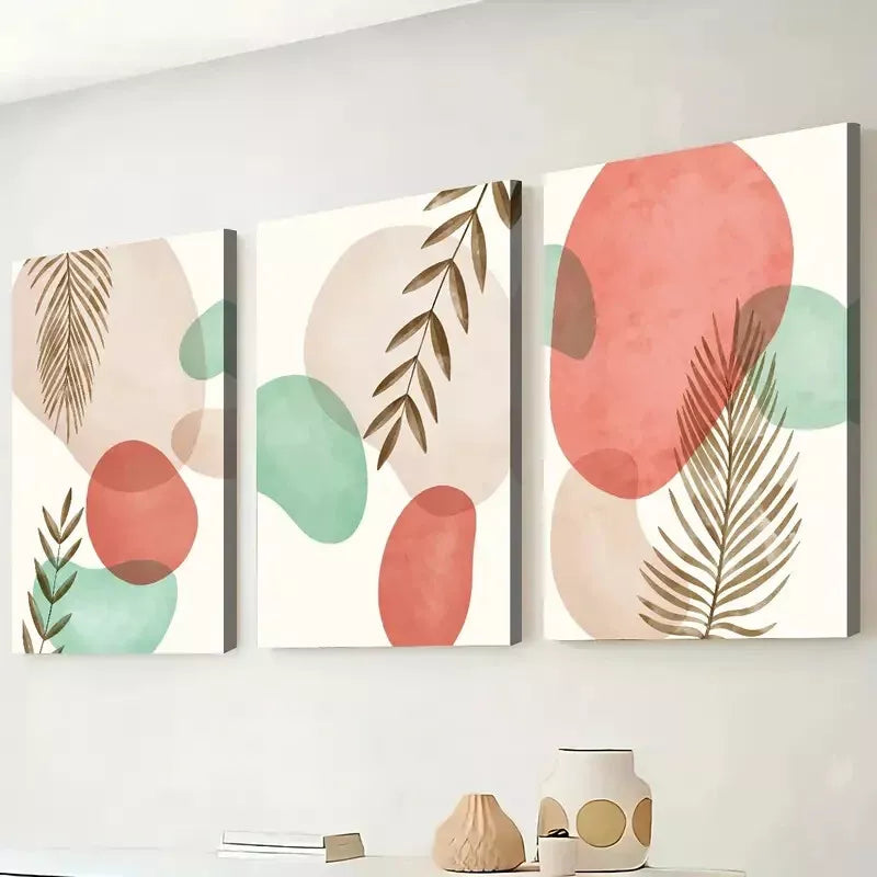 3pcs Bohemian Minimalist Fashion Graphic Leaves Wall Art Set Canvas Framed 50x70cm - High Quality Print 100% Australian Made Wall Canvas Ready to Hang