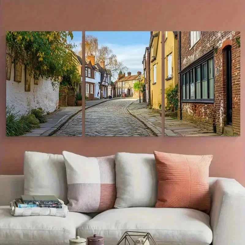 3pcs UK Historic Town Heritage England Perfect Wall Art Canvas Framed 60x90cm