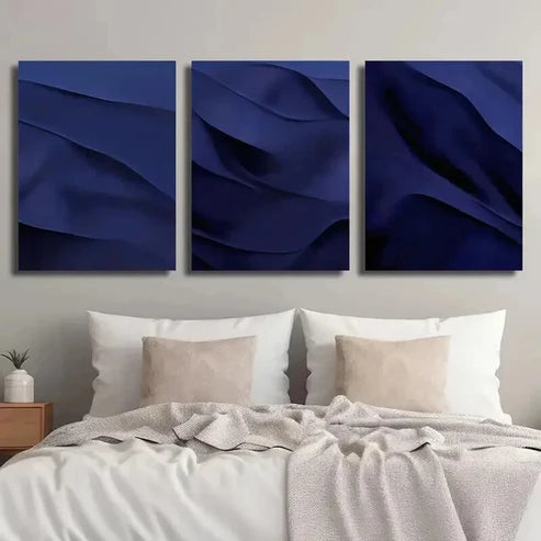 3pcs Modern Minimalist Abstract Navy Blue Decor Wall Art Set Canvas Unframed - High Quality Print 100% Australian Made Wall Canvas
