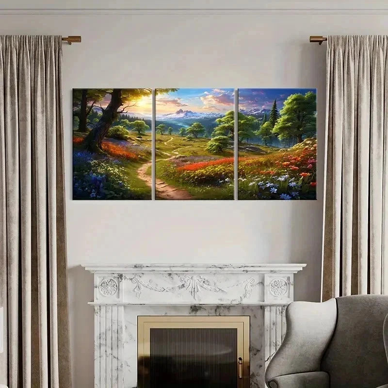 3pcs Fantasy Natural Landscape Anime Style Wall Art Set Canvas Framed 40x60cm - High Quality Print 100% Australian Made Wall Canvas Ready to Hang