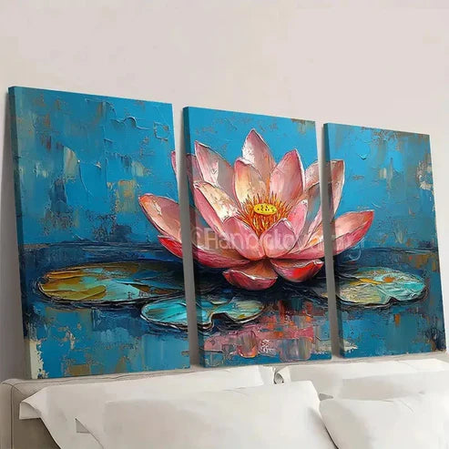 3pcs Water Lily Painting Abstract Flower AF Wall Art Set Canvas Unframed - High Quality Print 100% Australian Made Wall Canvas