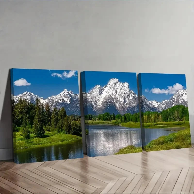 3pcs Triptych Mountain Landscape With Snow Wall Art Set Canvas Framed 50x70cm - High Quality Print 100% Australian Made Wall Canvas Ready to Hang