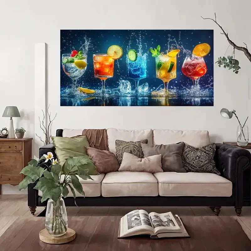 Vintage Modern Cocktail Wall Art Canvas Office Home Room Framed 120x60cm