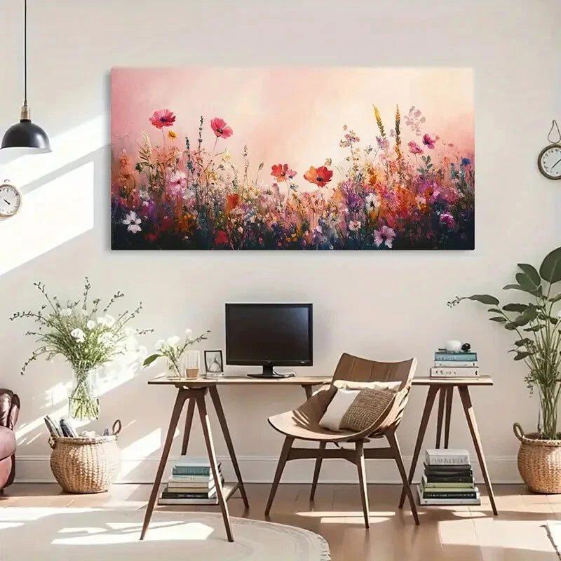Deco Floral Silhouette Flowers Wall Art Canvas Office Home Room Framed 120x60cm
