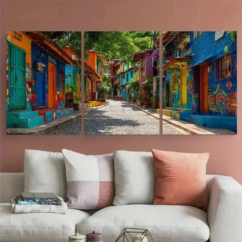 3pcs Mexico ~ Colorful Street Paulita Perfect Wall Art Set Canvas Framed 60x90cm - High Quality Print 100% Australian Made Wall Canvas Ready to Hang