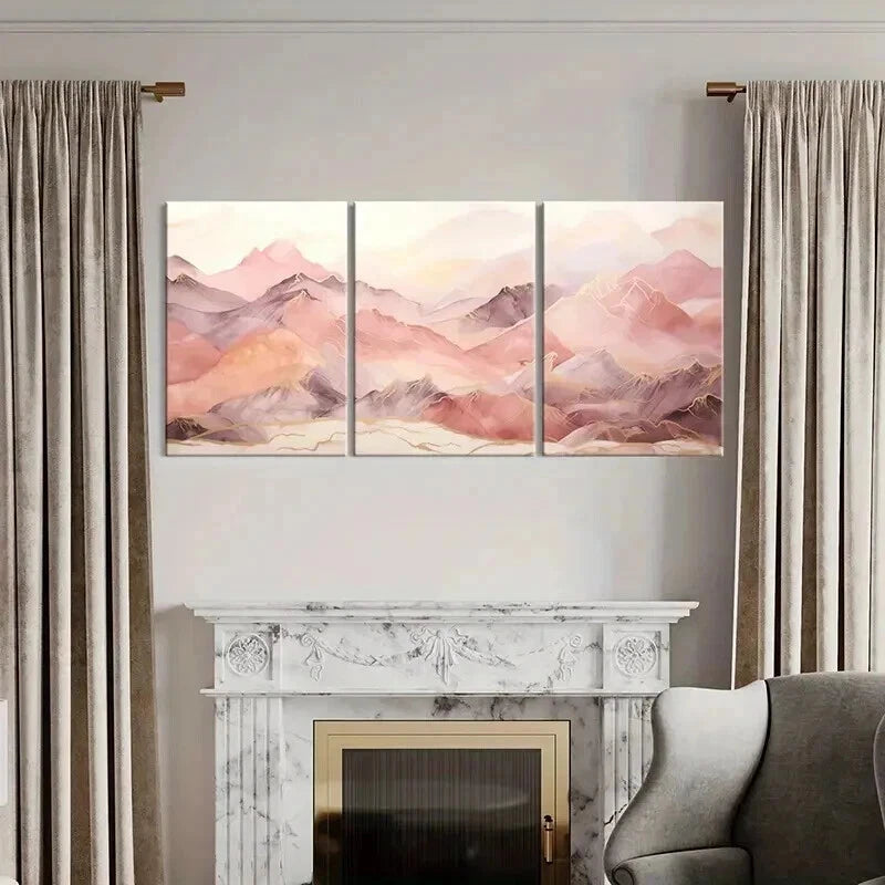 3pcs Abstract Pinkish Mountain Serene Painting Wall Art Set Canvas Framed 40x60cm - High Quality Print 100% Australian Made Wall Canvas Ready to Hang