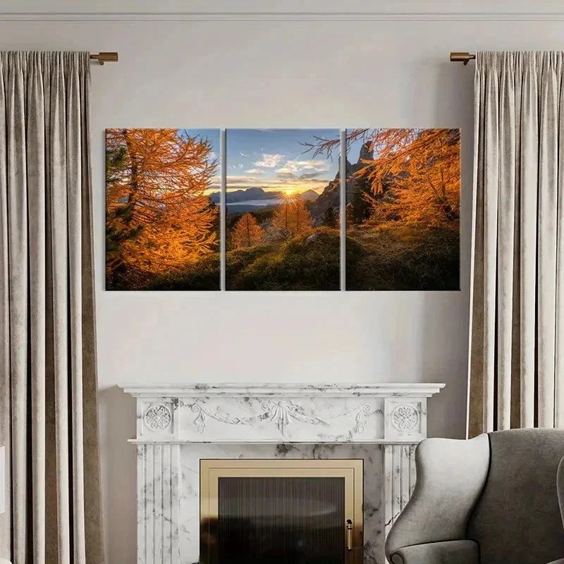 3pcs Natural Landscape Art Mountain Woods Sunset Wall Art Set Canvas Framed 40x60cm - High Quality Print 100% Australian Made Wall Canvas Ready to Hang