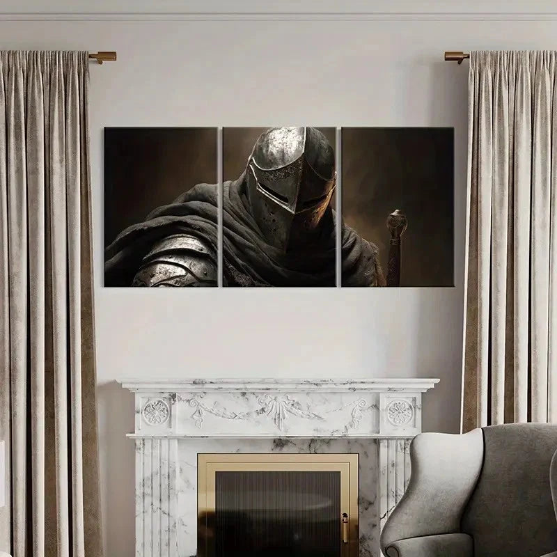 3pcs Medieval Knight Armor Dark Cloak Wall Art Set Canvas Framed 50x70cm - High Quality Print 100% Australian Made Wall Canvas Ready to Hang