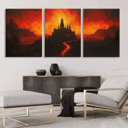 3pcs Silhouetted Against Blazing Orange Prefect Wall Art Canvas Unframed - High Quality Print 100% Australian Made Wall Canvas