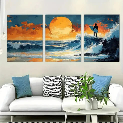 3pcs Watching Waves On Beach Vibrant Perfect Wall Art Set Canvas Unframed - High Quality Print 100% Australian Made Wall Canvas