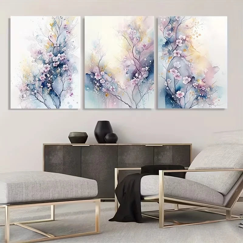 3pcs Gentle Pink Cherry Blossom Watercolor Art Wall Art Set Canvas Framed 40x60cm - High Quality Print 100% Australian Made Wall Canvas Ready to Hang