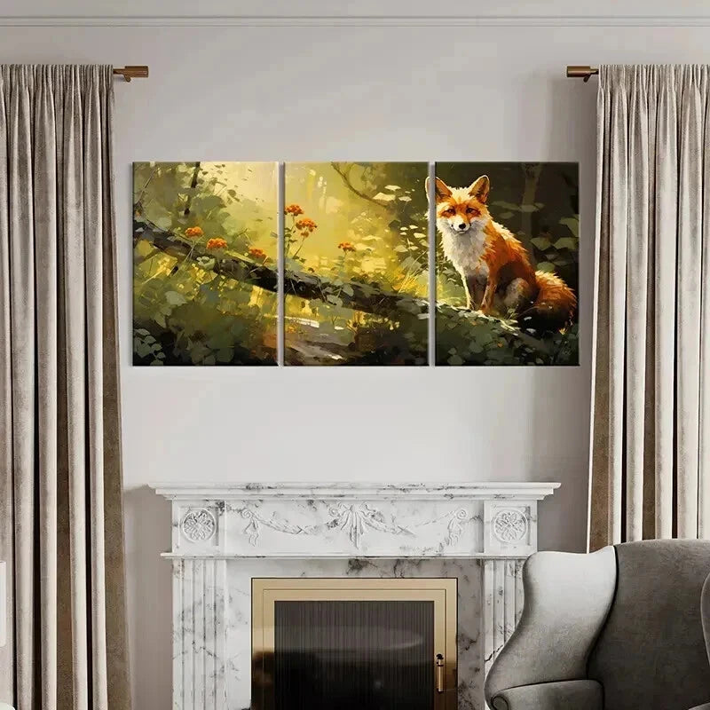 3pcs Including a Fox in a Forest Designed Wall Art Set Canvas Framed 40x60cm - High Quality Print 100% Australian Made Wall Canvas Ready to Hang