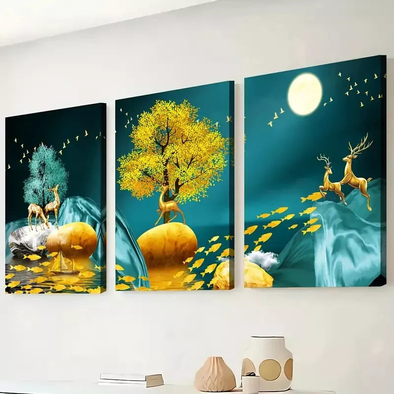 3pcs Light Luxury Style Modern Fashion Abstract Wall Art Set Canvas Framed 50x70cm - High Quality Print 100% Australian Made Wall Canvas Ready to Hang - Bella Home Decor