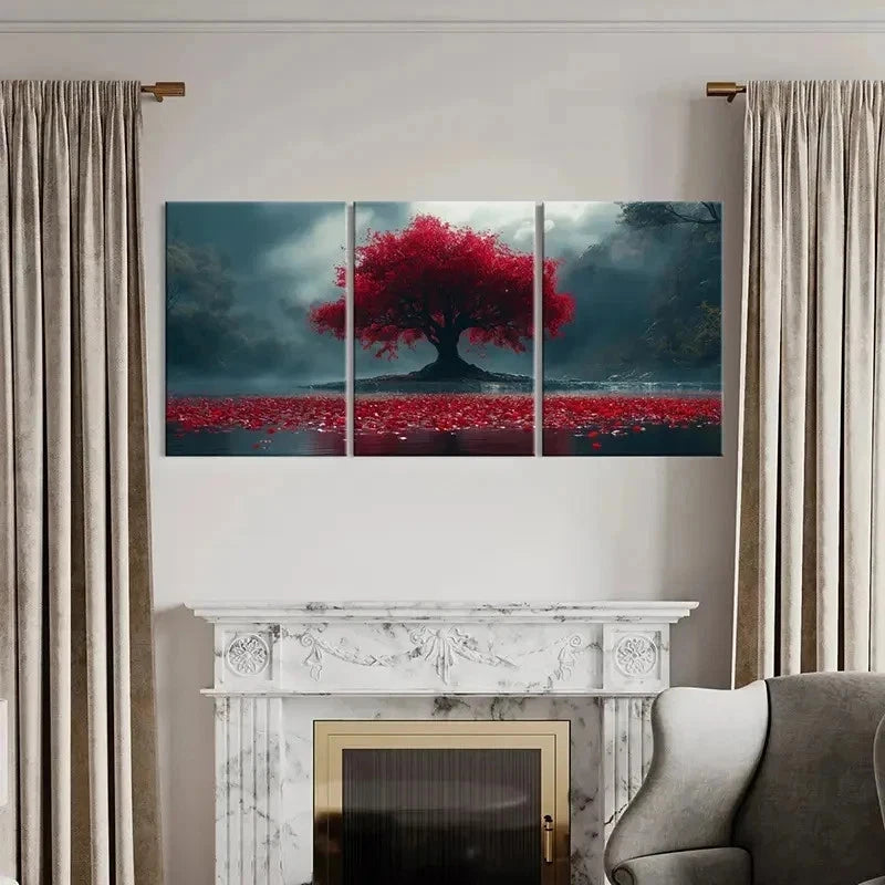 3pcs Fantasy Natural Landscape Art Red Tree Wall Art Set Canvas Framed 40x60cm - High Quality Print 100% Australian Made Wall Canvas Ready to Hang