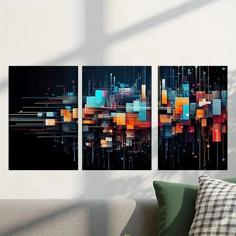 3pcs Abstract Colorful Squares And Lines Wall Art Set Canvas Framed 40x60cm - High Quality Print 100% Australian Made Wall Canvas Ready to Hang