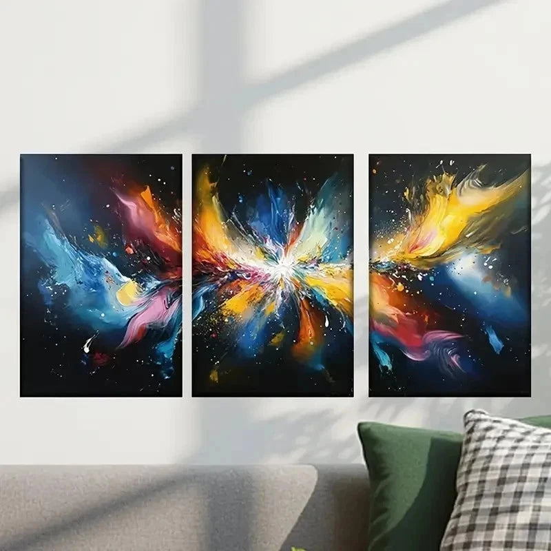 3pcs Abstract Paint Splashes Design Wall Art Set Canvas Framed 40x60cm - High Quality Print 100% Australian Made Wall Canvas Ready to Hang