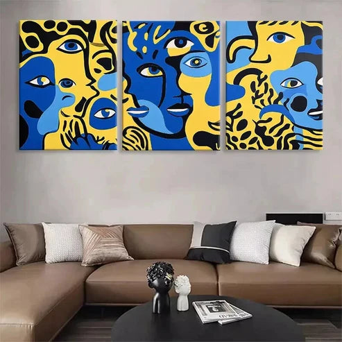 3pcs Abstract Expressionist Faces Blue Perfect Art Set Canvas Unframed - High Quality Print 100% Australian Made Wall Canvas