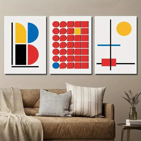 3pcs Blue and Yellow Creative Shapes Wall Art Set Canvas Unframed - High Quality Print 100% Australian Made Wall Canvas