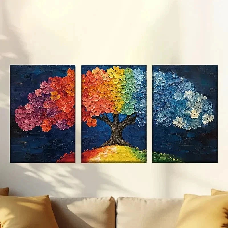 3pcs Colorful tree of life oil painting style Wall Art Set Canvas Framed 40x60cm - High Quality Print 100% Australian Made Wall Canvas Ready to Hang