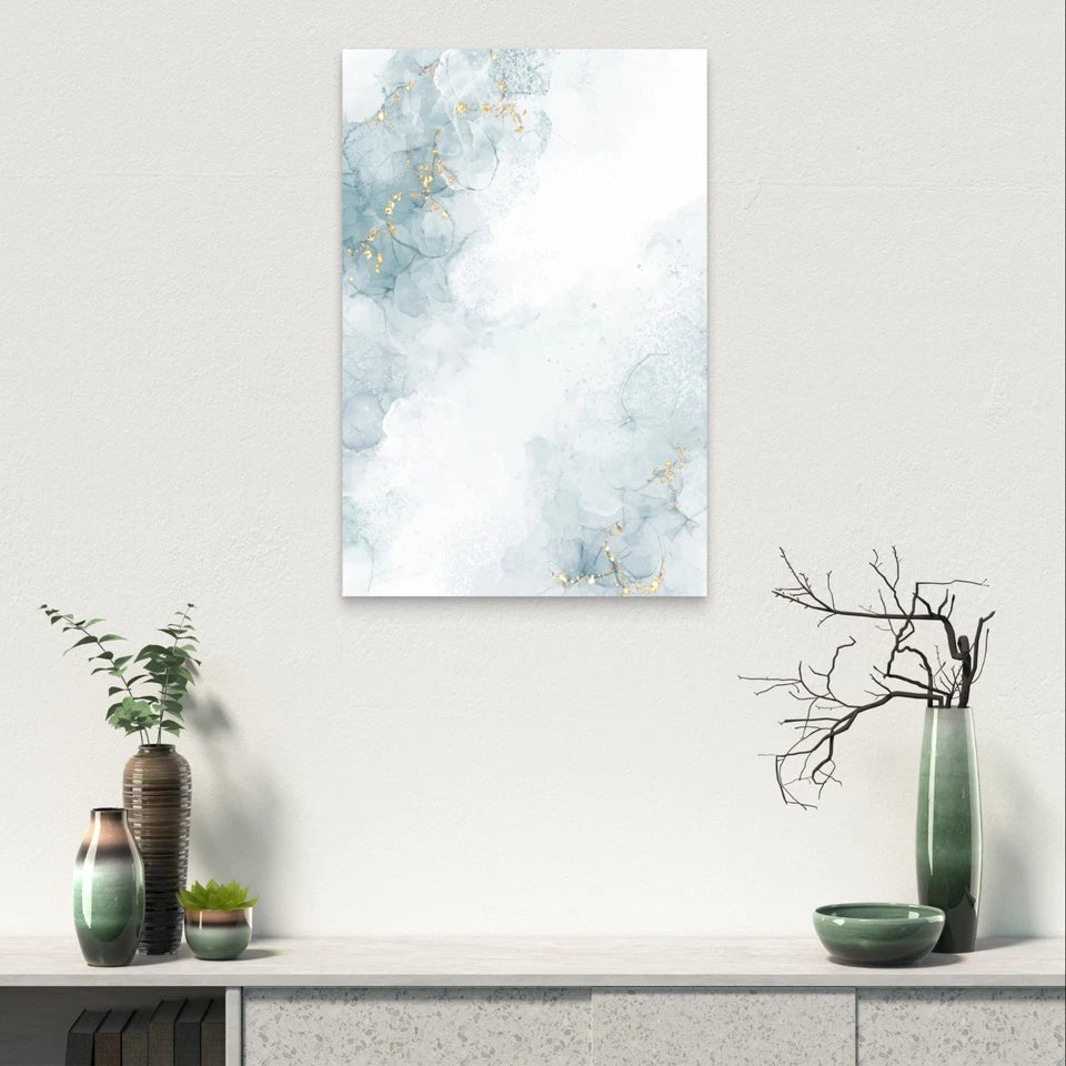 Minimalist Blue and Gold Alcohol Ink Marble 40x60cm Metal Print Ready to Hang