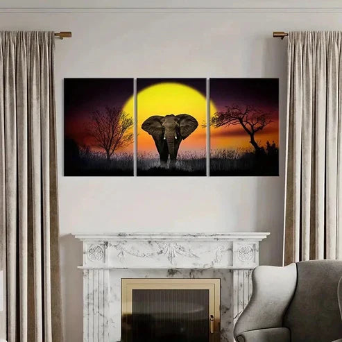 3pcs African Elephant Sunset Modern Wall Art Canvas Unframed - High Quality Print 100% Australian Made Wall Canvas