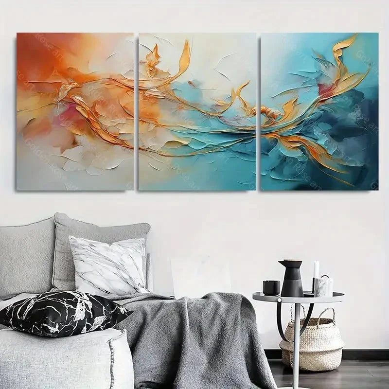 3pcs Vibrant Color Swirls Flowing Design Wall Art Set Canvas Framed 40x60cm - High Quality Print 100% Australian Made Wall Canvas Ready to Hang