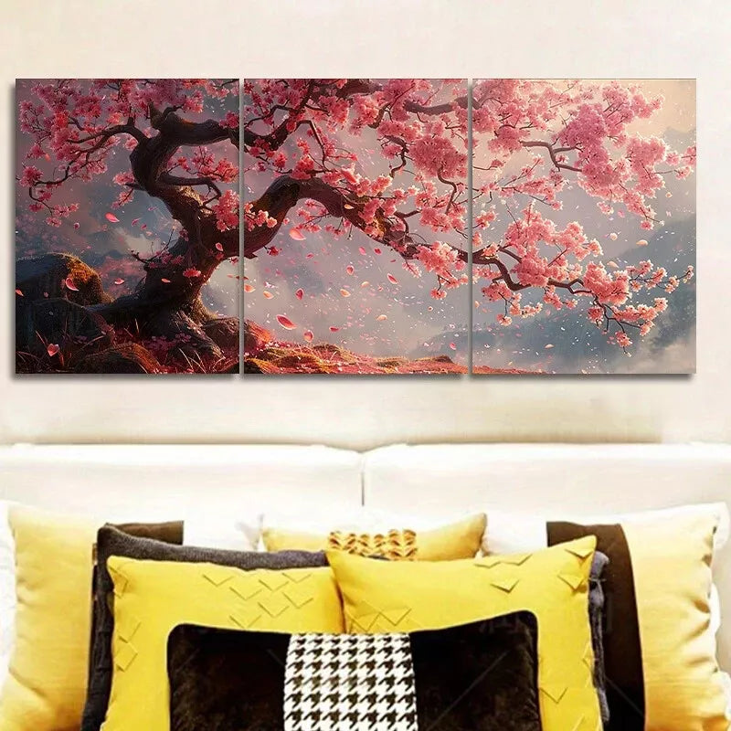 3pcs Cherry Tree Flowers Nature Wall Art Set Canvas Framed 50x70cm - High Quality Print 100% Australian Made Wall Canvas Ready to Hang - Bella Home Decor