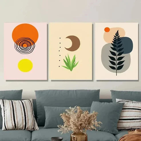 3pcs Boho Style Modern Abstract Yellow Wall Art Set Canvas Unframed - High Quality Print 100% Australian Made Wall Canvas