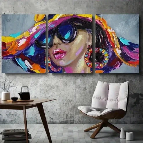 3pcs Colorful Hat & Fashion Glasses Wall Art Canvas Unframed - High Quality Print 100% Australian Made Wall Canvas