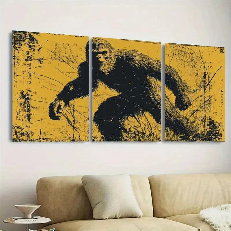 3pcs Bigfoot Sighting Wall Art Set Canvas Framed 60x90cm - High Quality Print 100% Australian Made Wall Canvas Ready to Hang