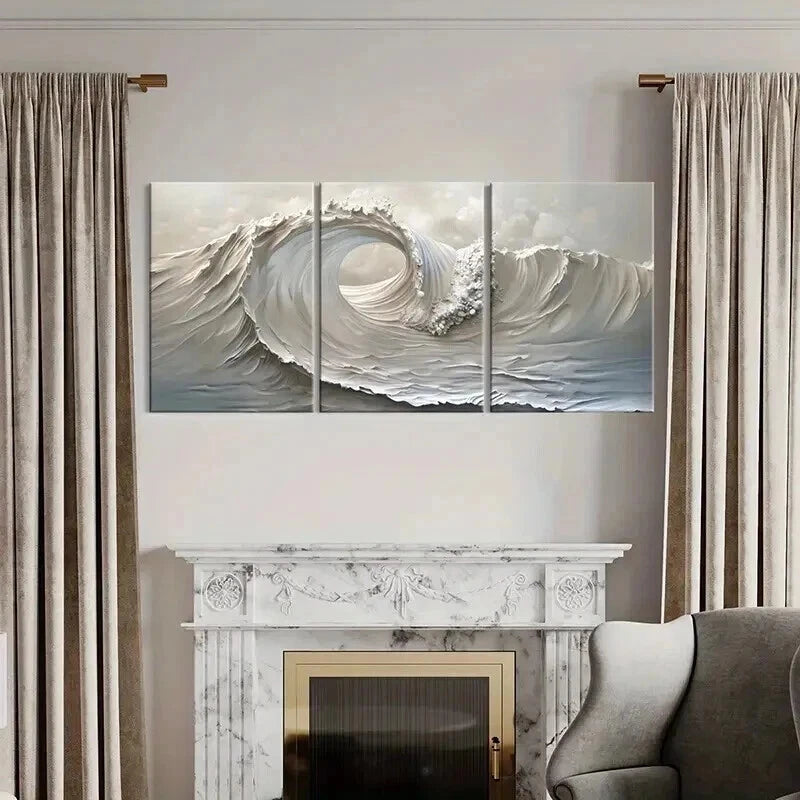 3pcs Abstract Ocean Wave Monochromatic Wall Art Set Canvas Framed 60x90cm - High Quality Print 100% Australian Made Wall Canvas Ready to Hang