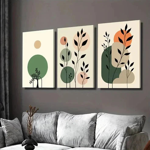 3pcs Modern Abstract Botanical Green Leaf Wall Art Set Canvas Unframed - High Quality Print 100% Australian Made Wall Canvas